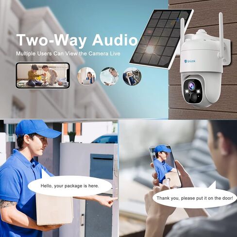 Unilook 2K Solar Wireless Security Camera Outdoor, 3MP Solar Security Cameras Wireless Outdoor Wi-Fi, 360° PTZ Solar Powered Wireless Camera, with Solar Panel & Smart AI & 2-Way Talk, Cloud/SD Storage in Kuwait