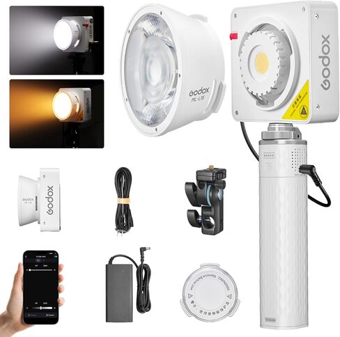مصباح فيديو Godox ML100Bi 120 وات LED مع قبضة بطارية/حامل إضاءة ثنائي اللون 2800K-6500K 33200Lux@1m، إضاءة COB مستمرة للإخراج CRI 97+ TLCI 98+، التحكم في التطبيق، شحن USB-C، 11 تأثيرات FX in Kuwait