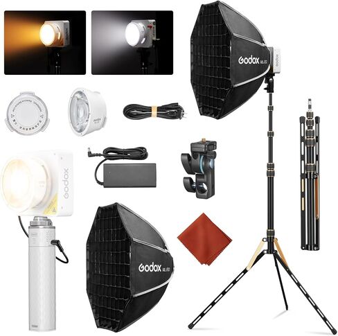 مصباح فيديو Godox ML100Bi 120 وات LED مع قبضة بطارية/حامل إضاءة ثنائي اللون 2800K-6500K 33200Lux@1m، إضاءة COB مستمرة للإخراج CRI 97+ TLCI 98+، التحكم في التطبيق، شحن USB-C، 11 تأثيرات FX in Kuwait