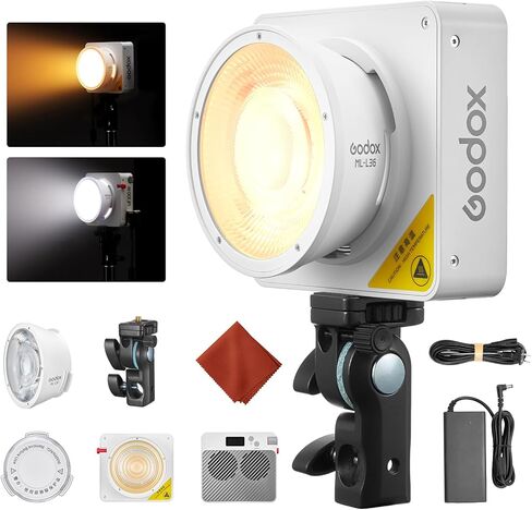 مصباح فيديو Godox ML100Bi 120 وات LED مع قبضة بطارية/حامل إضاءة ثنائي اللون 2800K-6500K 33200Lux@1m، إضاءة COB مستمرة للإخراج CRI 97+ TLCI 98+، التحكم في التطبيق، شحن USB-C، 11 تأثيرات FX in Kuwait