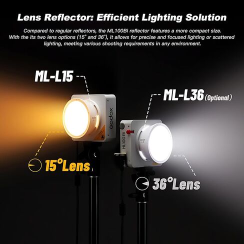 مصباح فيديو Godox ML100Bi 120 وات LED مع قبضة بطارية/حامل إضاءة ثنائي اللون 2800K-6500K 33200Lux@1m، إضاءة COB مستمرة للإخراج CRI 97+ TLCI 98+، التحكم في التطبيق، شحن USB-C، 11 تأثيرات FX in Kuwait