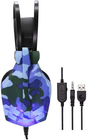 Camouflage Wired Headphones Headset-Headphones Gaming Headset for Video Games 3.5mm Over-Ear Stereo Gaming Headphone Microphone for N-Switch (Color : Gray) (Blue) in Kuwait