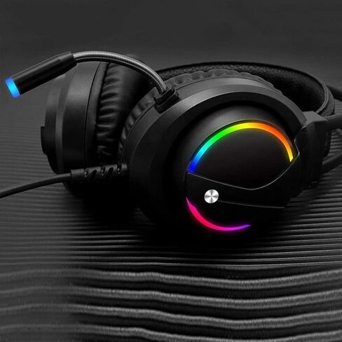 سماعة رأس للألعاب 7.1 ملونة RGB مضيئة - سماعة رأس للألعاب 3.5 ملم فوق الأذن ميكروفون ستيريو للألعاب لـ N-Switch in Kuwait