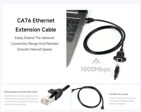 كابل تمديد إيثرنت، 2 حزمة محول كابل موسع إيثرنت Cat 6 (6 أقدام) يدعم معايير Cat6 / Cat5e / Cat5، أسلاك RJ45 محمية من ذكر إلى أنثى (3.28 قدم) in Kuwait