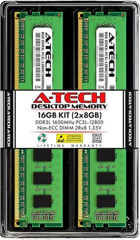 A-Tech 16GB Kit (2x8GB) RAM لجهاز Lenovo IdeaCentre 300S-08IHH | ترقية ذاكرة DDR3 1600 ميجا هرتز PC3-12800 DIMM 1.35V غير ECC UDIMM in Kuwait