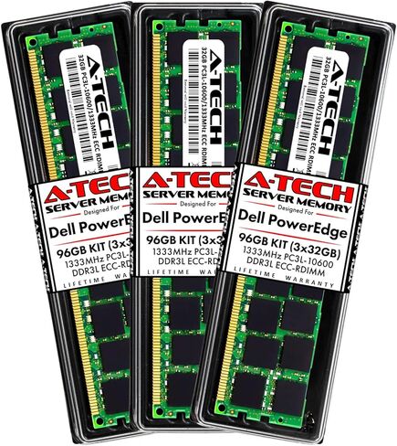 ذاكرة الوصول العشوائي A-Tech سعة 192 جيجابايت (6 × 32 جيجابايت) لـ Dell PowerEdge R320 وR420 وR420XR وR520 وR620 وR720 وR720XD وR820 وR920 | مجموعة ترقية ذاكرة خادم DIMM المسجلة DDR3 1333 ميجا هرتز ECC-RDIMM PC3L-10600 4Rx4 1.35V ECC in Kuwait