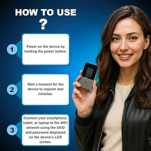 Portable WiFi Hotspot for Travel & Business, 4G LTE Mobile Hotspot WiFi USA &130+ Countries, No SIM Card Needed, 12h Life, Pocket WiFi【Free 15GB US Data for 30 Days】 in Kuwait