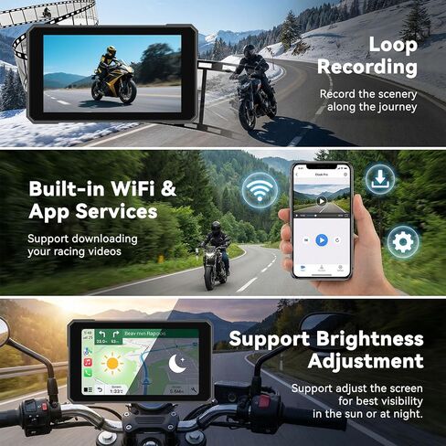 شاشة SIXTOP CarPlay للدراجات النارية مع كاميرا HD 1080P مزدوجة داش كام لاسلكية Apple CarPlay & Android Auto TPMS Pantalla para Moto 5 بوصة IP67 شاشة لمس مقاومة للماء، بلوتوث، ملاحة GPS، التحكم الصوتي in Kuwait