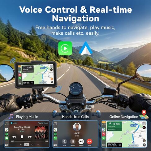 شاشة SIXTOP CarPlay للدراجات النارية مع كاميرا HD 1080P مزدوجة داش كام لاسلكية Apple CarPlay & Android Auto TPMS Pantalla para Moto 5 بوصة IP67 شاشة لمس مقاومة للماء، بلوتوث، ملاحة GPS، التحكم الصوتي in Kuwait