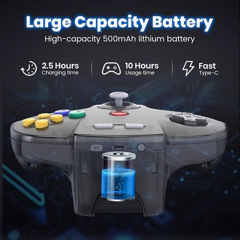 وحدة تحكم SAFFUN Wireless N64 مصنوعة للتبديل 1 و2، وحدة تحكم N64، أجهزة استقبال لاسلكية 2.4 جيجا هرتز متوافقة مع Switch Online، Windows PC، macOS (اهتزاز مدمج) (قابلة لإعادة الشحن) (التوصيل والتشغيل) in Kuwait