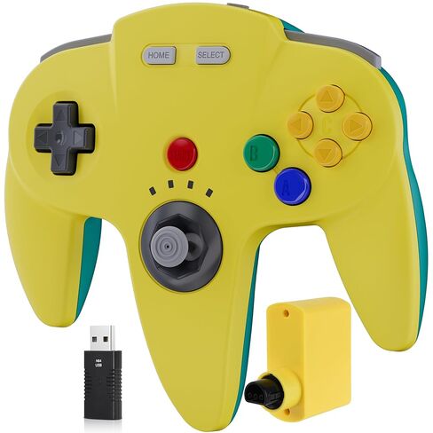 وحدة تحكم SAFFUN Wireless N64 للمحول 1 و2، وحدة تحكم N64، أجهزة استقبال لاسلكية 2.4 جيجا هرتز متوافقة مع Switch Online، Windows PC، macOS (اهتزاز مدمج) (قابلة لإعادة الشحن) (التوصيل والتشغيل) ليمون in Kuwait