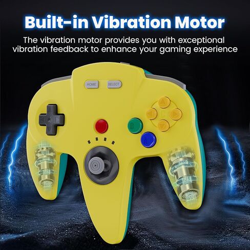 وحدة تحكم SAFFUN Wireless N64 للمحول 1 و2، وحدة تحكم N64، أجهزة استقبال لاسلكية 2.4 جيجا هرتز متوافقة مع Switch Online، Windows PC، macOS (اهتزاز مدمج) (قابلة لإعادة الشحن) (التوصيل والتشغيل) ليمون in Kuwait