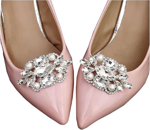 Rhinestone Crystal Shoe Clips Silver Shoe Buckle Fashion Bridal Wedding Shoe Charms Shoe Clips for Women … in Saudi Arabia
