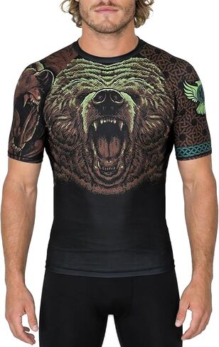 Men's Berserker Bear Norse BJJ Rash Guard Short Sleeve MMA Black in Saudi Arabia