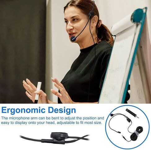 Headset Microphone, 3.5mm Jack HiFi Sound 360 Flexible Adjustable Boom with 1.2m Cable for Voice Amplifier Teacher Presenter Singing Speech in Kuwait