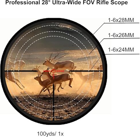 Tech Hunters LPVO SFP 1-6X28 MM 26 24 Second Focal Plane Riflescopes with Illuminated Reticle Waterproof Fog-Proof Rugged Tactical Hunting Scope in Kuwait