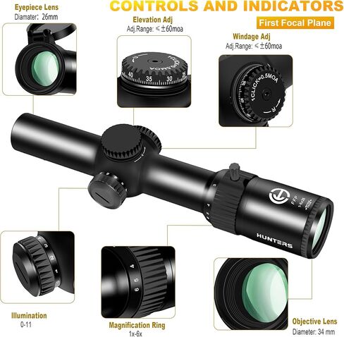 Tech Hunters LPVO SFP 1-6X28 MM 26 24 Second Focal Plane Riflescopes with Illuminated Reticle Waterproof Fog-Proof Rugged Tactical Hunting Scope in Kuwait
