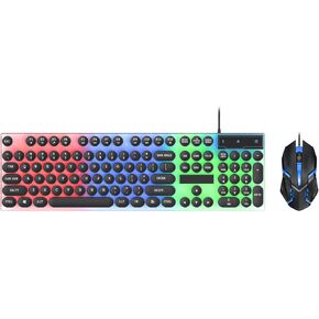 Tangxi USB Wired Gaming Keyboard and Mouse Combo, Retro Punk Round Keycaps 104 Keys Keyboard with Ergonomic Mouse, Plug and Play for Game and Office (Black) in Kuwait