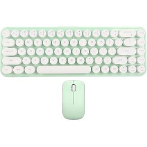 SUNGOOYUE Typewriter Keyboard and Mouse Combo, 68 Keys Wireless 2.4GHz Ergonomic Design Removable Keycaps Adjustable DPI with Stable Transmission, for PC Laptop (White Green) in Kuwait
