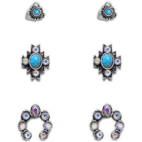 Rosemarie & Jubalee Women's Set of 3 Pairs Western Cowgirl Fun Concho Style Natural Howlite Post Back Earrings in Kuwait
