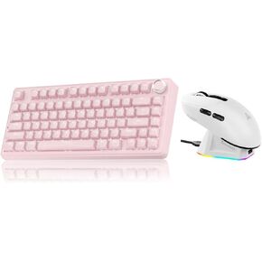 SOLAKAKA A75 وSM820، مجموعة لوحة مفاتيح وماوس لاسلكية للكمبيوتر الشخصي (A75 Crystal-Pink & SM820 White) in Kuwait