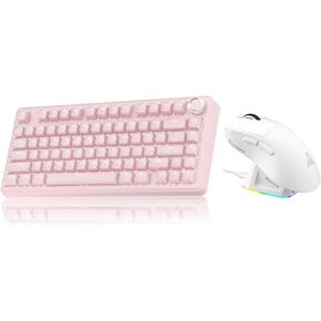 SOLAKAKA A75 وSM822، مجموعة لوحة مفاتيح وماوس لاسلكية للكمبيوتر الشخصي (A75 Crystal-Pink & SM822 White) in Kuwait