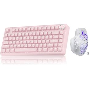 SOLAKAKA A75 وSM809، مجموعة لوحة مفاتيح وماوس لاسلكية للكمبيوتر الشخصي (A75 Crystal-Pink & SM809 White) in Kuwait