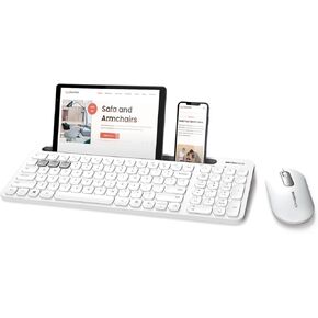 مجموعة لوحة مفاتيح وماوس لاسلكية بتقنية Bluetooth+2.4G USB مع حامل للكمبيوتر اللوحي للكمبيوتر اللوحي هادئ متوافق مع أجهزة الكمبيوتر المكتبية وأجهزة الكمبيوتر المحمول وأجهزة الكمبيوتر المحمول باللون الرمادي (رمادي) in Kuwait