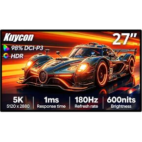 شاشة لامعة P27Z مقاس 27 بوصة 5K، شاشة ذات وضع مزدوج UHD 180 هرتز/ FHD 2K 330 هرتز، لوحة IPS، مكبرات صوت مدمجة، لون 10 بت، 99% sRGB، 98% DCI-P3، 218PPI، HDR، 1 مللي ثانية، 1500:1 (قرص العسل - مع حامل) in Kuwait