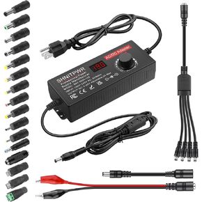 SHNITPWR DC 4V ~ 24V مصدر طاقة عالمي قابل للتعديل 120W 5A Max AC محول 100-240V AC إلى DC محول متغير DC 12V مع 16 طرف، كابل طاقة مقسم 4 اتجاهات، محول قطبية، مشبك التمساح in Kuwait
