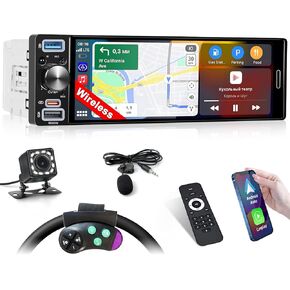 Inefala 6.86-Inch Single DIN Car Stereo with Wireless Apple Carplay and Android Auto, Touch Screen Bluetooth Car Radio Support Mirror Link, Backup Camera, Steering Wheel, Remote Control, USB/FM/MIC in Kuwait
