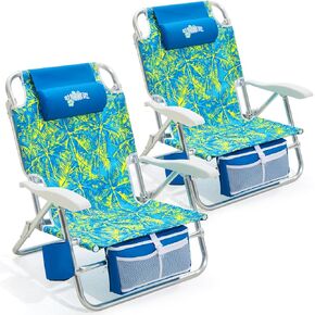 Old Bahama Bay Beach Chairs for Adults, 7-Position Classic Lay Flat Beach Chair Reclining Beach Chair, Portable Aluminum Backpack Beach Chair with Towel Bar & Cooler Bag in Saudi Arabia