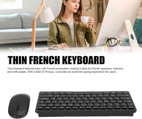 fosa French Keyboard, 2.4GHz Wireless Keyboard and Mouse Combo 78 Keys Slim Portable, with Ergonomic Tilted Angle and Anti Splashing Design in Kuwait