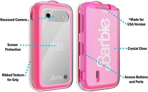 جراب Nakedcellphone الشفاف لهاتف HMD Barbie (إصدار الولايات المتحدة الأمريكية فقط)، غطاء نحيف شفاف بقشرة صلبة (حماية الشاشة، قبضة مزخرفة) in Kuwait