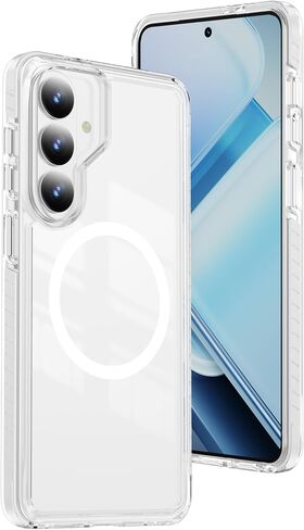 حافظة DEERLAMN مغناطيسية شفافة لهاتف Samsung Galaxy S26 Ultra/S25 Ultra مقاس 6.9 بوصة، [مناسبة لـ Magsafe] [حماية من السقوط من الدرجة العسكرية] غطاء هاتف واقٍ مقاوم للصدمات شفاف نحيف غير أصفر اللون، وردي in Kuwait