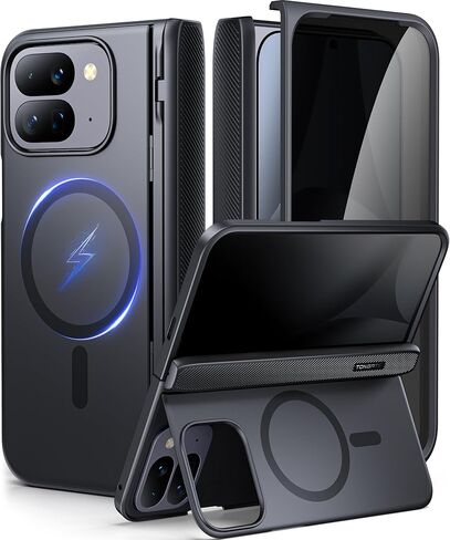 TONGATE Magnetic for Pixel 10 Pro Fold Case with Privacy Screen Protector, [Compatible with MagSafe] [Built in Kickstand & Hinge Cover] Rugged Phone Case for Google Pixel 10 Pro Fold 2025 8", Black in Kuwait