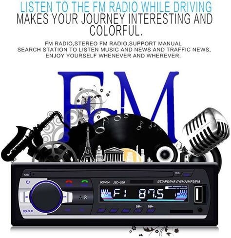 Multimedia Car Stereo Single Din Bluetooth Audio Hands-Free Built-in Microphone MP3 Player No CD/DVD Player USB Port AUX Input FM Radio Receiver Remote Control in Kuwait