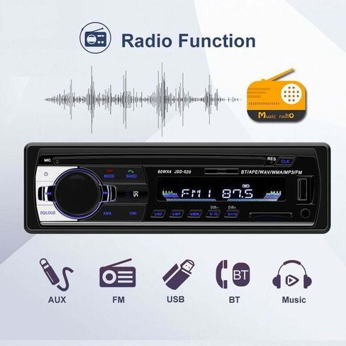 Multimedia Car Stereo Single Din Bluetooth Audio Hands-Free Built-in Microphone MP3 Player No CD/DVD Player USB Port AUX Input FM Radio Receiver Remote Control in Kuwait