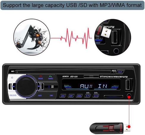 Multimedia Car Stereo Single Din Bluetooth Audio Hands-Free Built-in Microphone MP3 Player No CD/DVD Player USB Port AUX Input FM Radio Receiver Remote Control in Kuwait