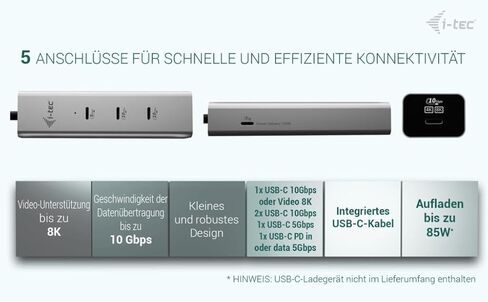 i-tec USB-C شحن محور معدني 5 منافذ مع USB-C فيديو 8K وتوصيل الطاقة 85 واط in Kuwait