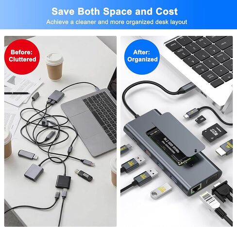 USB C Dock with M.2 NVMe SSD Enclosure, 10Gbps M.2 NVMe SSD Docking Station, USB C Hub with SSD Slot, Laptop Docking Station with 4K HDMI/PD100W/USB 3.2 Gen2/VGA/Gigabit LAN/SD/TF Card Reader in Kuwait