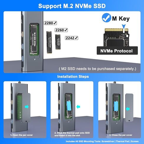 USB C Dock with M.2 NVMe SSD Enclosure, 10Gbps M.2 NVMe SSD Docking Station, USB C Hub with SSD Slot, Laptop Docking Station with 4K HDMI/PD100W/USB 3.2 Gen2/VGA/Gigabit LAN/SD/TF Card Reader in Kuwait