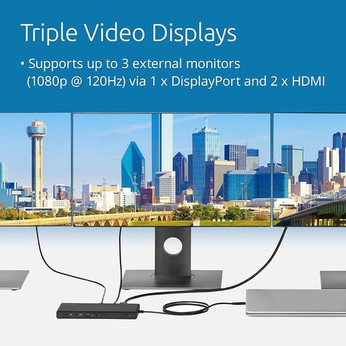 KENSINGTON SD4842P - قاعدة توصيل USB-C مع 3 مخارج فيديو عالية الدقة (1080p @ 120 هرتز)، طاقة 100 وات، 5 منافذ توصيل وشحن USB، غلاف خارجي مصنوع من مواد معاد تدويرها بنسبة 73% (K32810EU)، أسود in Kuwait