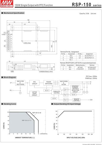 MEAN WELL RSP-150-24 AC to DC Switching Enclosed Power Supply with PFC Function, 24 Volt, 6.3 Amp, 151.2 Watt in Kuwait
