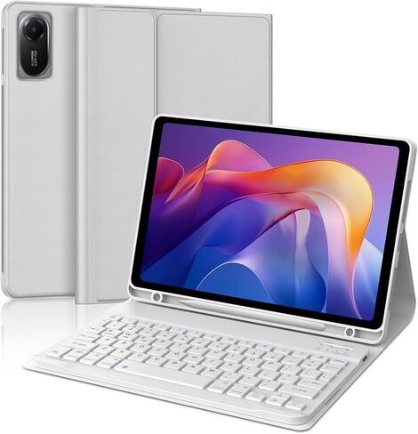 حافظة لوحة مفاتيح لجهاز Xiaomi Redmi Pad 2 11 بوصة 2025 وRedmi Pad SE 11 بوصة 2023 مع لوحة مفاتيح، غطاء لوحة مفاتيح لاسلكية قابلة للفصل مع فتحة قلم لجهاز Mi Pad2 11 بوصة 2025، عمر بطارية طويل، رمادي in Kuwait
