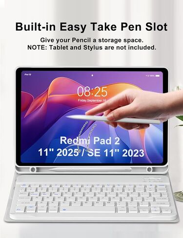 حافظة لوحة مفاتيح لجهاز Xiaomi Redmi Pad 2 11 بوصة 2025 وRedmi Pad SE 11 بوصة 2023 مع لوحة مفاتيح، غطاء لوحة مفاتيح لاسلكية قابلة للفصل مع فتحة قلم لجهاز Mi Pad2 11 بوصة 2025، عمر بطارية طويل، رمادي in Kuwait