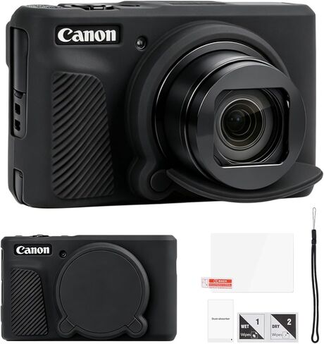 حافظة سيليكون لكاميرا Canon SX740 HS / SX730 HS، غطاء مطاطي ناعم مع غطاء عدسة قابل للفصل، مضاد للانزلاق ومقاوم للصدمات مناسب لمدونات الفيديو أثناء السفر، + 1 واقي شاشة من الزجاج المقوى وحزام معصم (وردي) in Kuwait