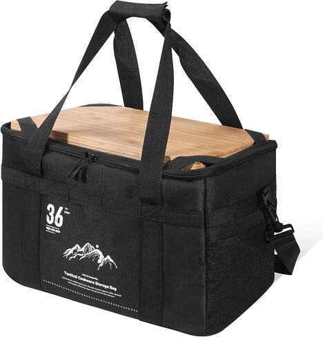Tactical Camping Storage Bag - 36L Utility Tote Bag Organizer with Bamboo Cutting Board and Shoulder Strap, Ideal for Camping, Hiking, and Vehicle Organization in Kuwait
