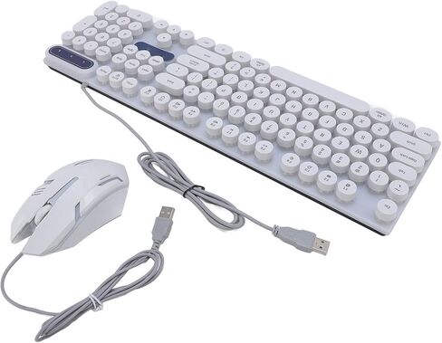 مجموعة لوحة مفاتيح وماوس سلكية USB من CUIFATI، تصميم مريح بإضاءة خلفية 1600 نقطة لكل بوصة، مادة ABS متينة، مع فتحات تصريف وإضاءة ملونة (مجموعة D500 White Punk) in Kuwait