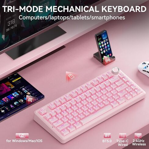 SOLAKAKA A75 وSM805، مجموعة لوحة مفاتيح وماوس لاسلكية للكمبيوتر الشخصي (A75 Crystal-Pink & SM805 White) in Kuwait
